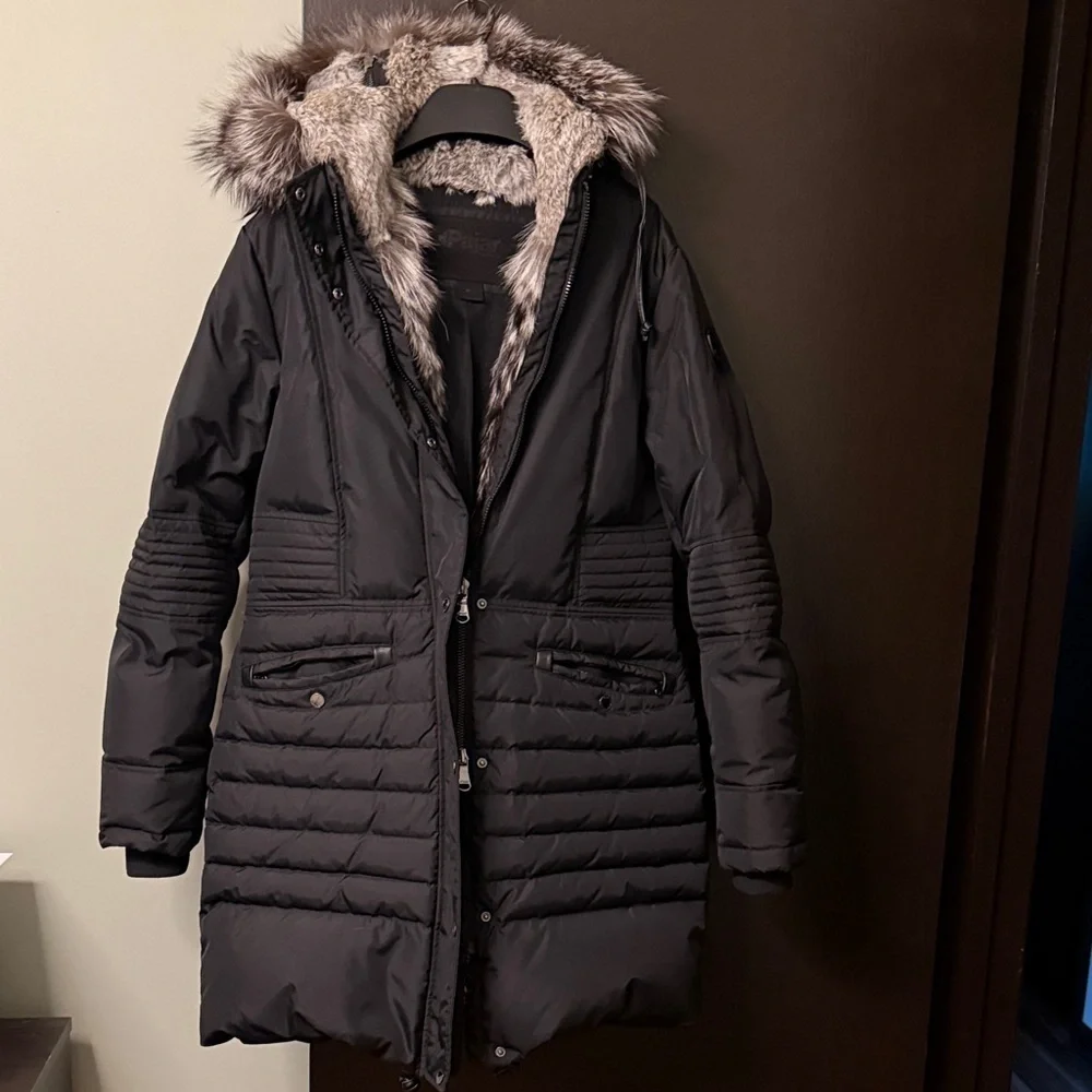 Pajar Womens Large Black Fur-Trimmed Winter Coat. TheFur trim is Rabbit and Fox. - Picture 4 of 10